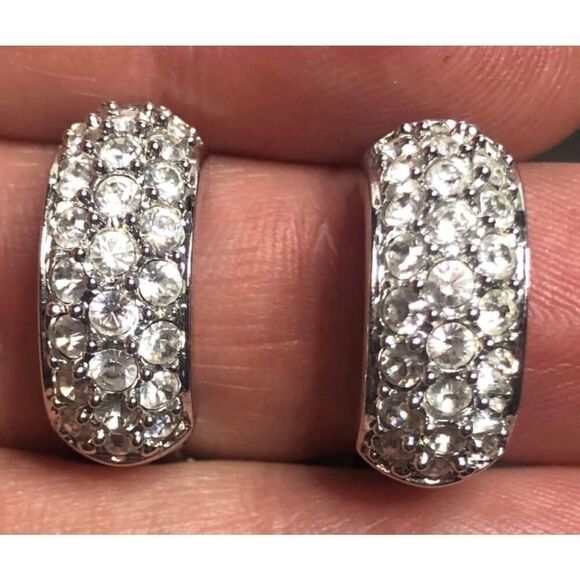 3156 Swarovski silver tone Clear crystal Half Hoop clip-on Earrings - Picture 1 of 4